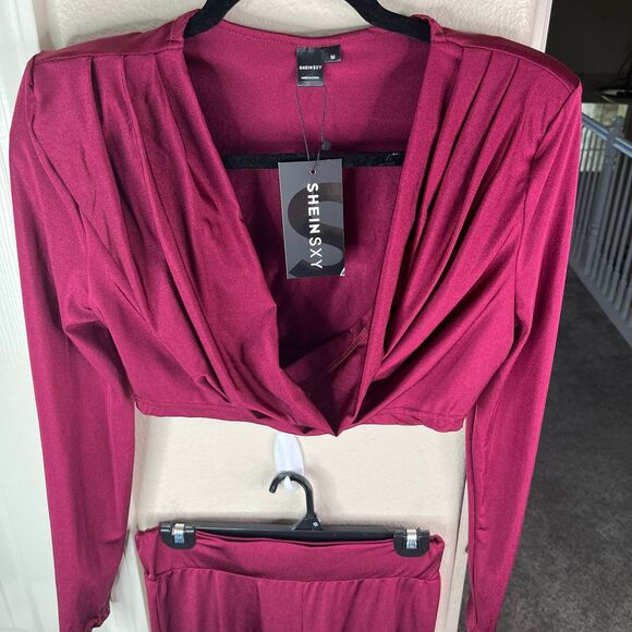 SHEIN Sexy 2 Piece Drape Crop Top-Flared Pants Women’s Size Medium #533 - Picture 7 of 12